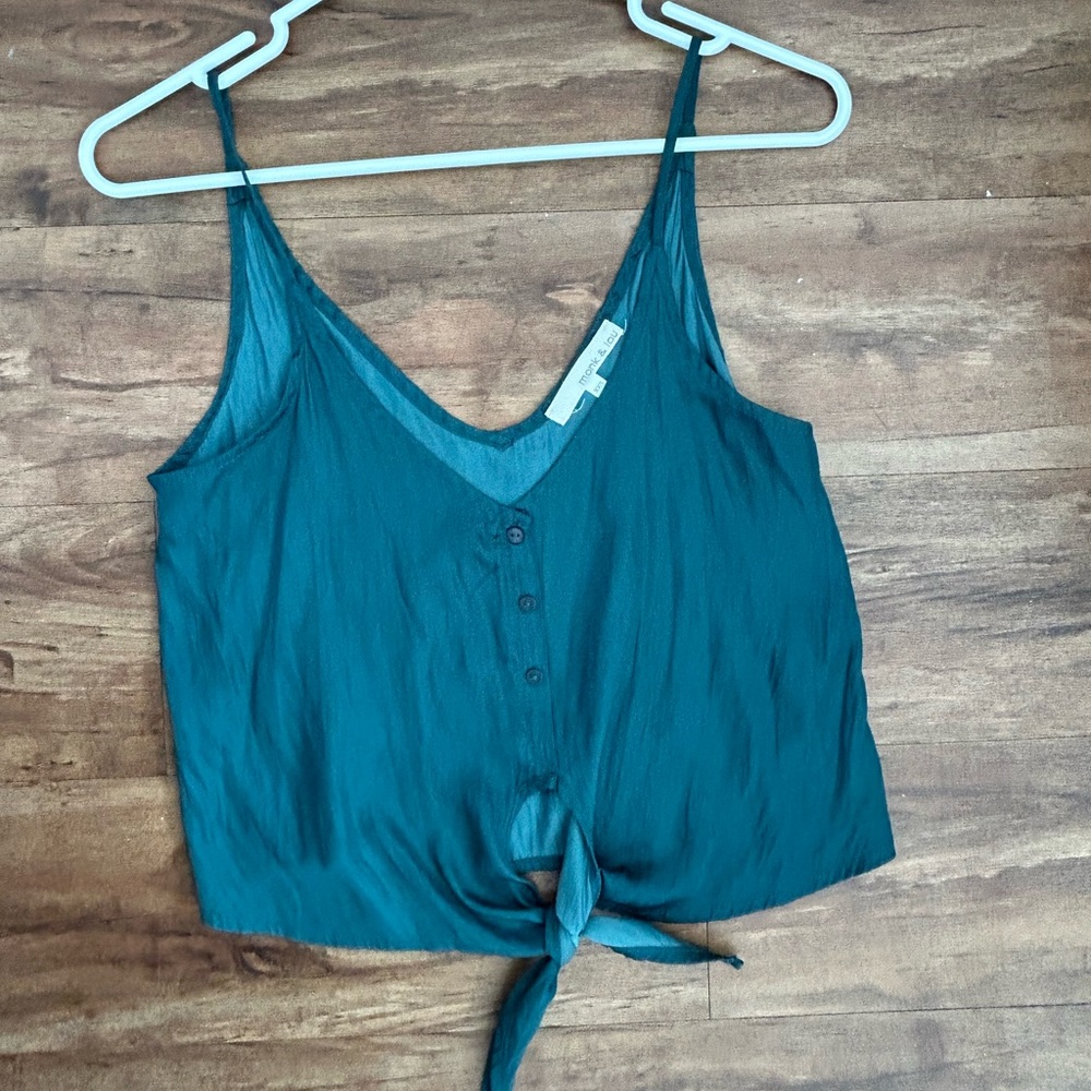 Monk and Lou satin dark aqua blue tank